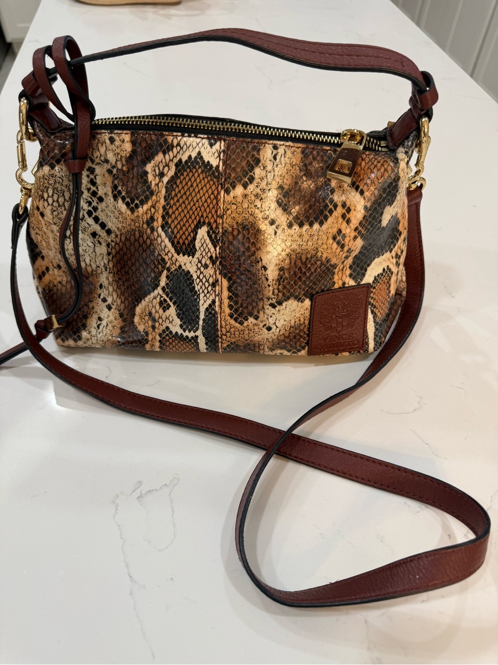 Vince Camuto Brown Snakeskin Crossbody Bag Gold Hardware